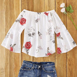 Floral Flared Sleeve Off Shoulder Top