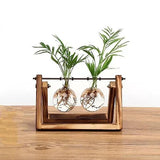 Glass Bulb Vase Set w\/ Wooden Stand