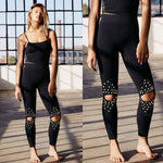 Ripped Knee Pearl Beaded Leggings