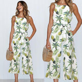 Pineapple Print Sleeveless Wide Leg Jumpsuit