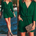 Plunge Neck Mini Dress in Green