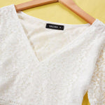 Long Sleeve Lace Dress in White