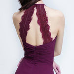 Halter Neck Lace Back Evening Gown