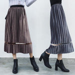 Velvet Pleated Midi Skirt